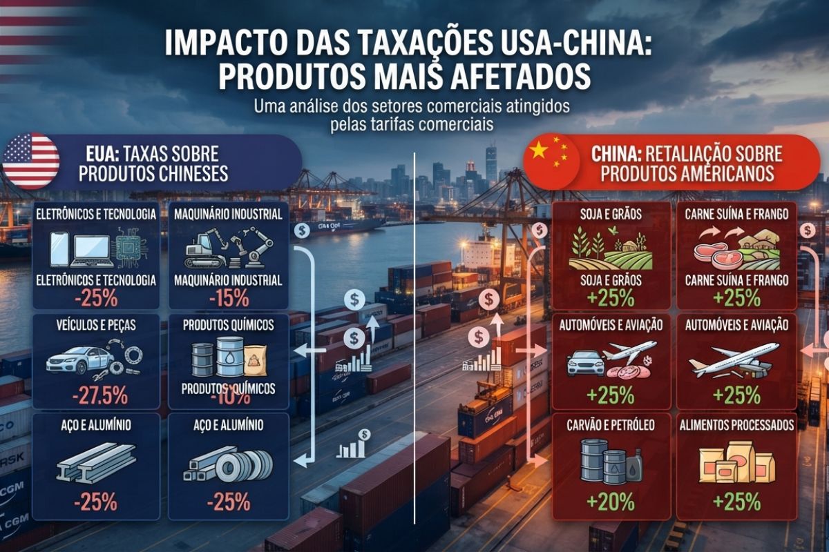 Produtos mais afetados pela taxação dos USA e China
